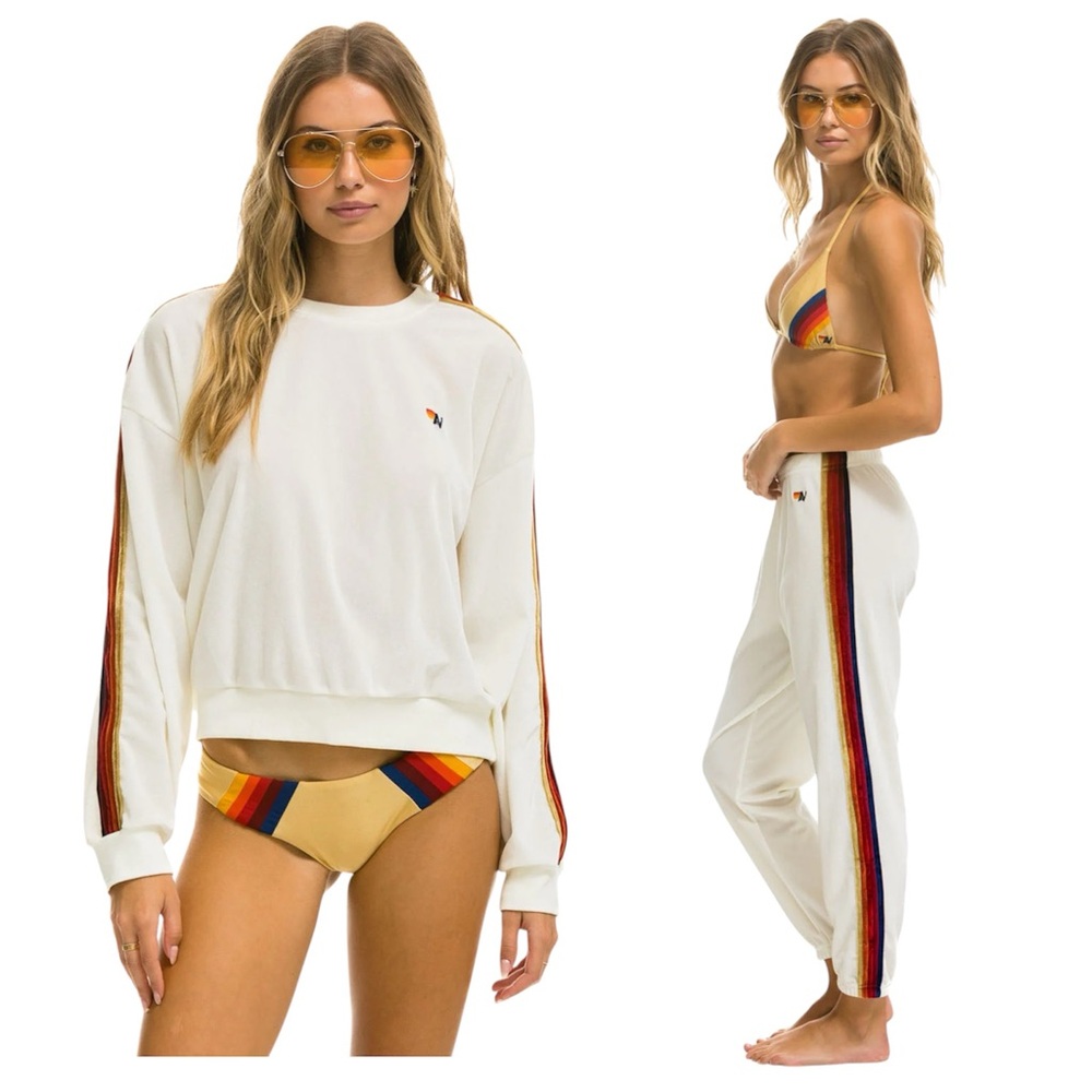 Aviator Nation Matching Set XS - Velvet velour Joggers and Crewneck with Stripes